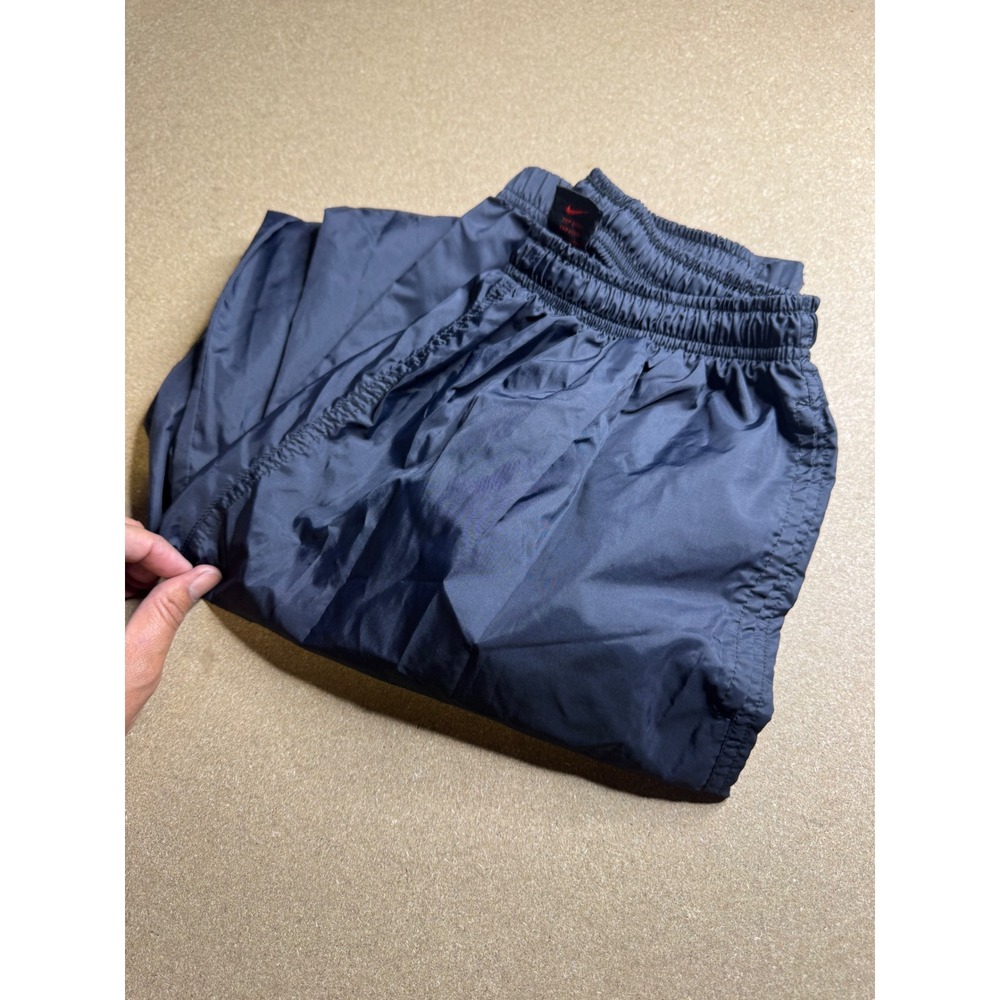 Nike Mens L 12-14 Navy Blue Nylon Track Pants Zipper Cuffs Swoosh Logo vtg